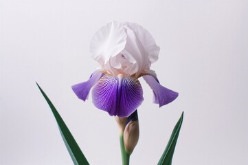 Wall Mural - Purple and white Rondo iris with beard, blooming against a plain background, floral beauty in spring and summer