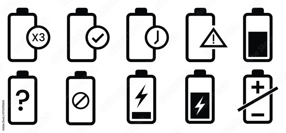 Battery icon set logo. Battery level sign. Full battery indicator or ...
