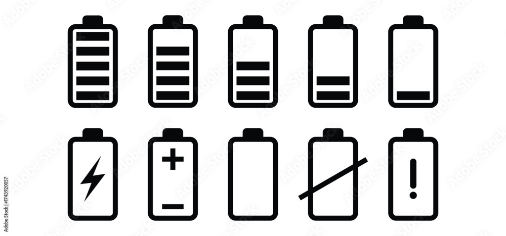 Battery icon set logo. Battery level sign. Full battery indicator or ...