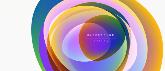 Wall Mural - Abstract colorful layers create dynamic circular design. Gradient hues blend, forming modern visual element. Text reads background design.