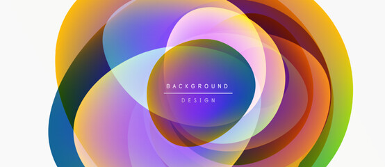 Wall Mural - Abstract colorful circles overlap creating dynamic visual effect. Background features gradients, text reads background design.