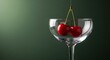 © REZAUL4513 - Two ripe cherries suspended by a thread in a clear coupe glass Keywords: cherries, fruit, red, ripe, glass