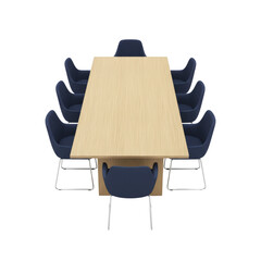 Modern conference table with blue armchairs isolated on a seamless transparent display