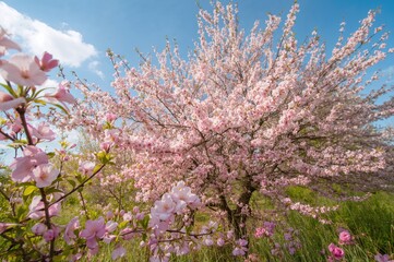Wall Mural - a vibrant display of pink and lilac spring flowers