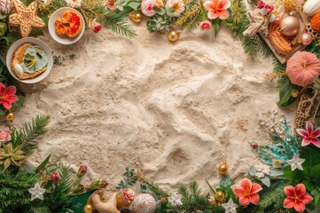 Wall Mural - Area designed for letter placement featuring beach and marine tourism themes