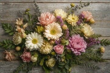Wall Mural - top view of spring blossoms arranged flat