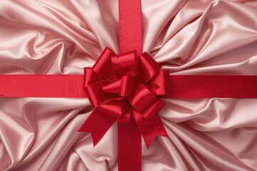 Wall Mural - Glossy crimson silk ribbon against backdrop