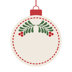 Wall Mural - Christmas ball ornament with mistletoe branch in retro style. Christmas bauble design element. Vector illustration.