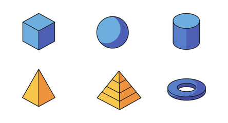 Colorful isometric geometric shapes icon set with 3d style