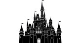 Fantasy castle silhouette on white background