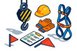 © Valentyna - Construction Safety Gear. Isometric vector illustration set Crane Hook and Safety Gear: isolated hook with hard hat, gloves,