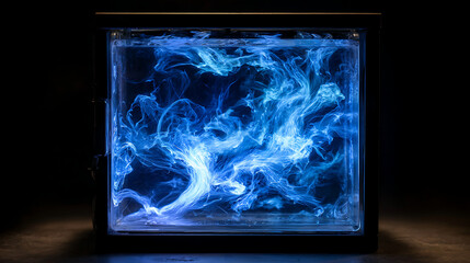 Wall Mural - Holographic display interacting with a sheet of flowing liquid mercury showing dynamic light patterns and texture details, a holographic mercury interaction.