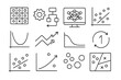 © Olha - Machine Learning Icons. Line style icons of machine learning elements: training data, testing process, model evaluation, accuracy