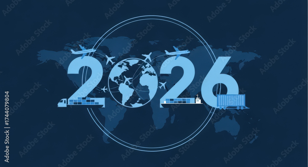2026 Year Global Logistics Supply Chain World Map Airplanes Trains ...