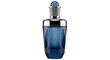 © Maelle - Isolated blue glass perfume bottle with silver cap and rounded topper, beauty product