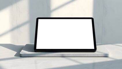 Tablet Mockup with Blank Screen on White Surface Perfect for App, Website, or Design Showcase