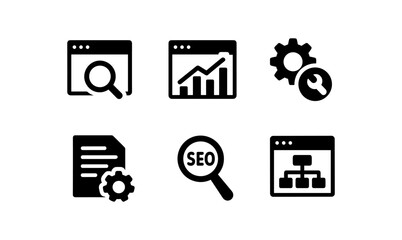 Seo and analytics icons: data analysis and optimization tools