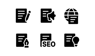 Monochrome document and office icons set for digital and print media projects