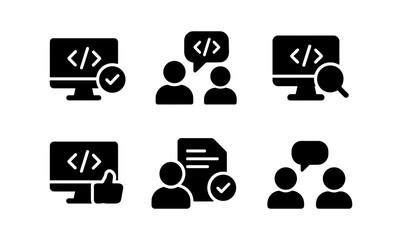 Minimalist icons of computer code and communication for tech interfaces