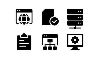 Wall Mural - Web and data management icons collection in minimalist silhouette style