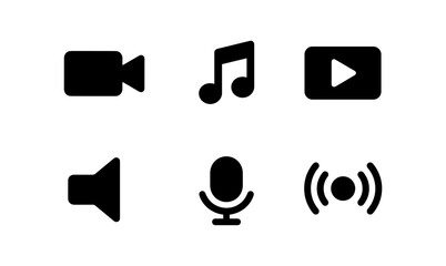 Wall Mural - Media and sound icons set: music, video, audio symbols in minimalist style