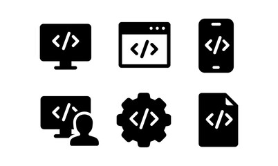 Wall Mural - Programming icons set: computer, browser, mobile, user, code, gear, document