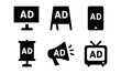 © ieps - Silhouette advertising icons: digital, print, and broadcast mediums collection