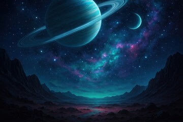 Wall Mural - Majestic cosmic landscape with planets.