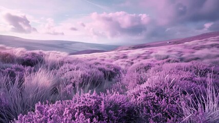 Wall Mural - Video clip A sunny day with a field of purple flowers and a cloudy sky