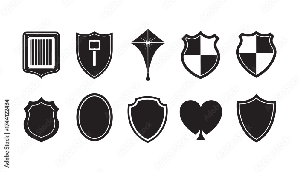 Collection of diverse shield emblems and icons for design and branding ...
