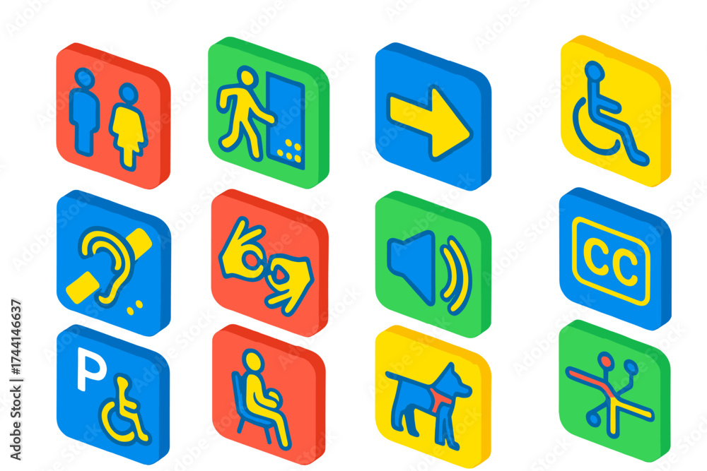 Inclusive Signage Icons. Isometric vector illustration set Inclusive ...