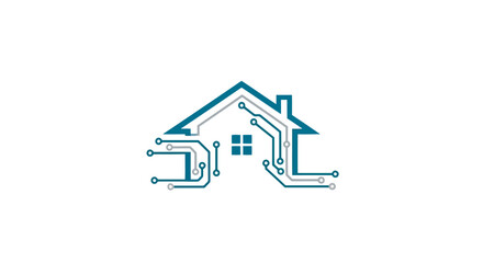 Smart home logo with circuit board vector design