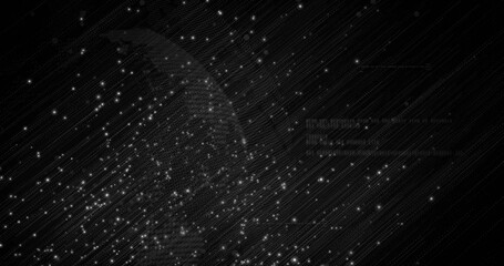 Wall Mural - Digital wireframe head floating in digital space, with grid lines, data nodes and overlay text
