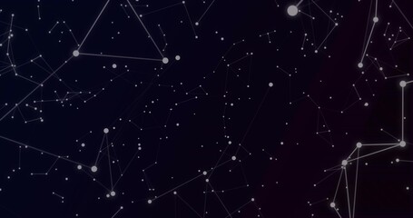 Wall Mural - Displaying abstract network of white nodes and thin lines in virtual space, with gradient backdrop