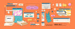 © Paper Trident - Set of retro UI, vaporwave items of computer interface. Digital elements of software in kitsch style. y2k design of cursor, icons, messages, pop ups, frames, windows. Flat isolated vector illustration
