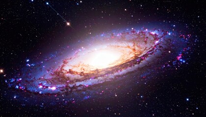 Wall Mural - Cosmic scene showcasing a vibrant galaxy, dominated by swirling arms of stars, gas, and dust.
