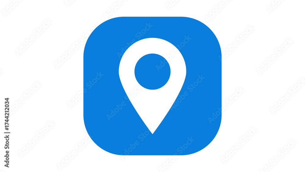 Blue Rounded Rectangle Location Icon. Map Area Radius Symbol ...