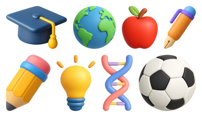 Wall Mural - PNG Educational icons with playful design, element set on transparent background