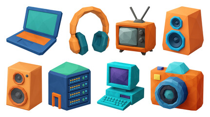 Wall Mural - PNG Colorful geometric tech gadgets illustration, element set on transparent background