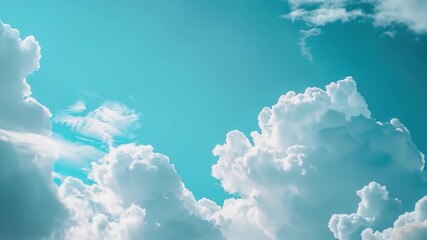 Wall Mural - Video clip A small aircraft flies high above the clouds in a bright blue sky