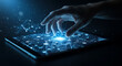 © islam bepari - Hand touching glowing digital network on tablet screen 1