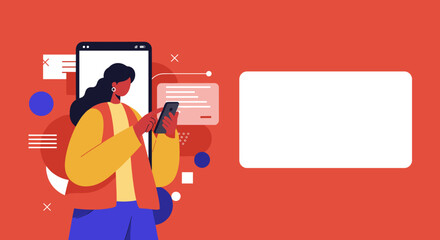 Woman using smartphone for communication and digital tasks modern flat illustration