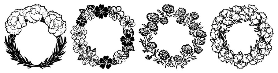 Wall Mural - PNG Elegant floral wreath illustrations, element set on transparent background