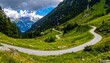 © Akun - Winding mountain road through lush alpine meadow