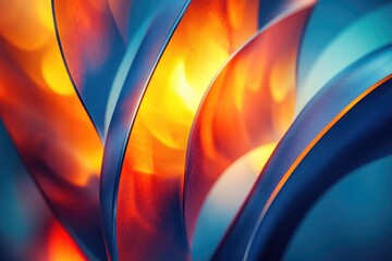 Wall Mural - Vibrant abstract flow of warm orange light intertwined with cool blue forms, creating dynamic contrast and depth.