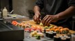 © Letcia - Live sushi station with chef expertly preparing fresh rolls in elegant restaurant setting