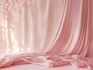 Canvas Print - Soft Pink and Beige Gradient Background with Delicate Fabric Drapery