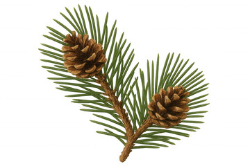 Wall Mural - Pine branch with two pinecones on a transparent background, depicting a winter or christmas nature element illustration