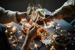 © FornStudio - Friends celebrating Christmas or New Year eve party with champagne or sparkling wine.
