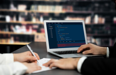 Software development programming on computer screen for brisk application and program coding